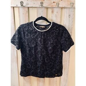 Superdry All Over Lace Black Top Womens Size Small